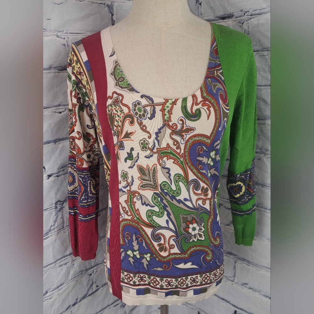 Etro Women's Seta Silk Sweater Floral Paisley Made in Italy size 46 IT 10 US